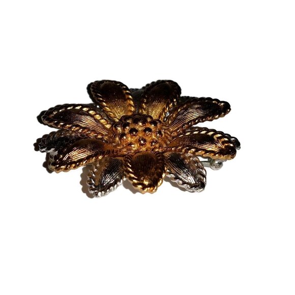 1960's Signed Napier Sunflower Brooch in Gold Tone and Rhodium Plated Metal - Picture 6 of 6